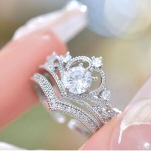 18K White Gold Plated Lab Created Diamonds Princess Ring Set